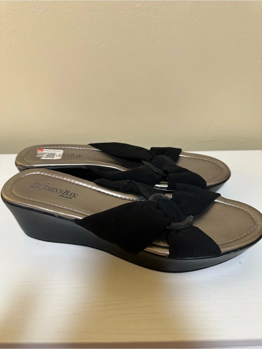 St. John's Bay Black Knotted Wedge Slide Sandals